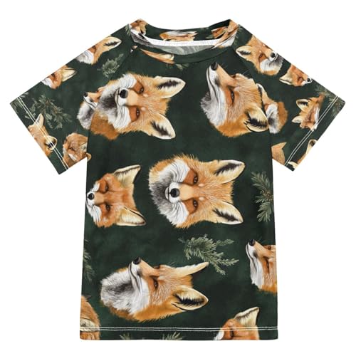Boys Short Sleeve T-Shirts Fox Real Cute Animal Rashguard Kids Swim Shirts Sun UPF 50+ Multicoloured