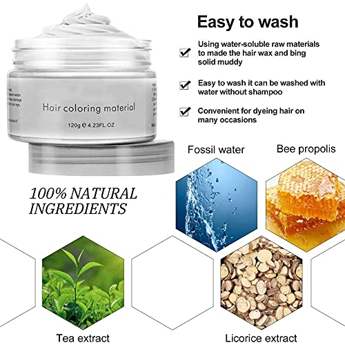 White Temporary Hair Color Wax Dye,Acosexy Fashion Colorful Hair Wax Pomades Disposable Natural Hair Strong Style Gel Cream Hair Dye,Instant Hairstyle Mud Cream For Kids, Party, Cosplay, Masquerade Etc. (White) #TOP6