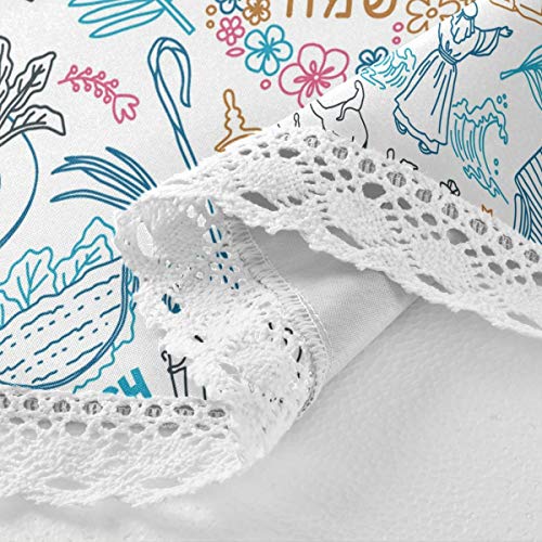 Vvfelixl G64052336P395C430S810 Passover Doodle Set Traditional Food Seder Plate Matzo Hebrew Round Table Cloth thumb #2