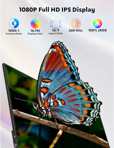 Image of 15.6 inch Portable Monitor with Adjustable Stand, 1080P FHD IPS Screen Extender, USB-C /HDMI Port, Ultra Slim Travel Monitor with Eye Protection, Plug and Play for Laptop /PC /Mac /Android /Switch /PS5