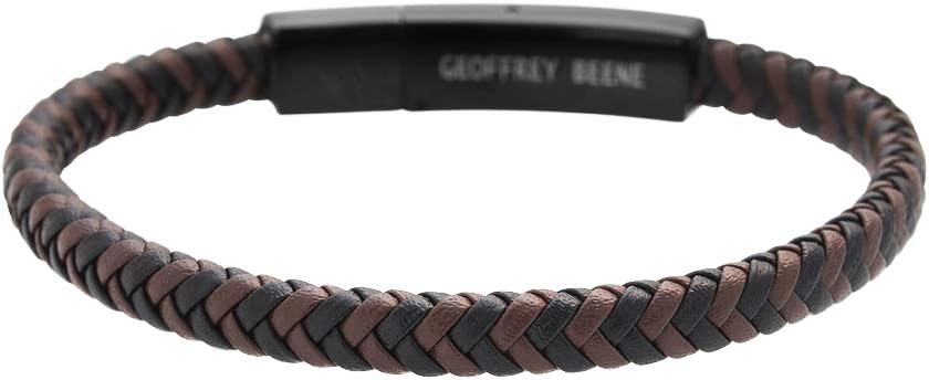 Geoffrey Beene Men's Braided Genuine Leather Fashion Bangle Bracelet with Stainless Steel Clasp - Image 2