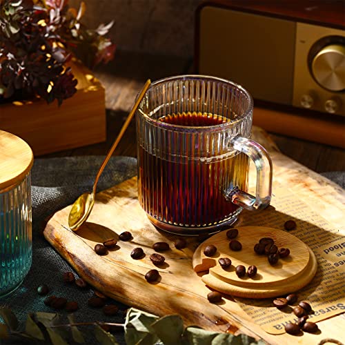 6 Sets Iridescent Glass Coffee Mug With Lids And Spoon 12 Oz Vertical Stripes Glass Tea Cup Vintage Clear Decorative Cute Mugs For Women Men Espresso Latte Milk Juice Water Birthday Travel Home #TOP3