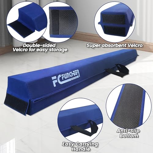 FC FUNCHEER 6FT/9FT Folding Balance Beam for Kids- Gymnastics Foam Floor Beam,Anti-Slip Bottom with Carrying Bag, Faux Suede Covered,Gymnastics Equipment for Home (Faux Suede, Blue, 8FT) - Thumbnail 3