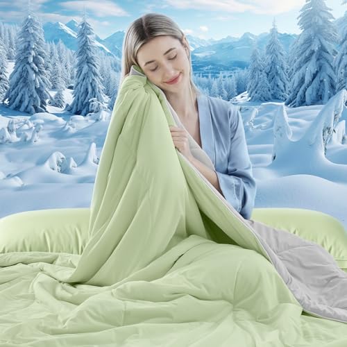 Image of Cooling Comforter Twin Size, Double-Sided Cooling Blanket for Hot Sleepers & Night Sweats, Arc-Chill Q-Max > 0.4 Breathable Ice Blanket, Lightweight Cold Comforter (68''x90'', Light Green)