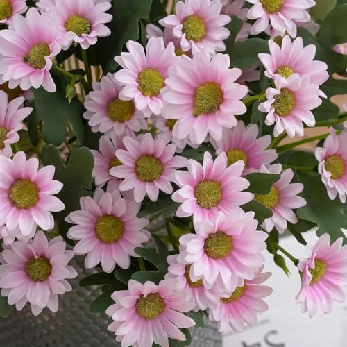 Image of Art Street Artificial Pink Flowers Bunch | Daisy Flowers for Home | Living Room, Bed Room, New Year, 7 Head 21 Flowers | Pack of 2 |Size 13 INCH, (Without Vase)