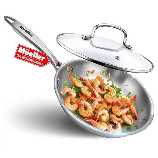 Mueller DuraClad Tri-Ply Stainless Steel 8-Inch Fry Pan with Lid, Extra Strong Cookware, 3-layer Bottom, Even Heat Distribution, Ergonomic and EverCool Stainless Steel Handle