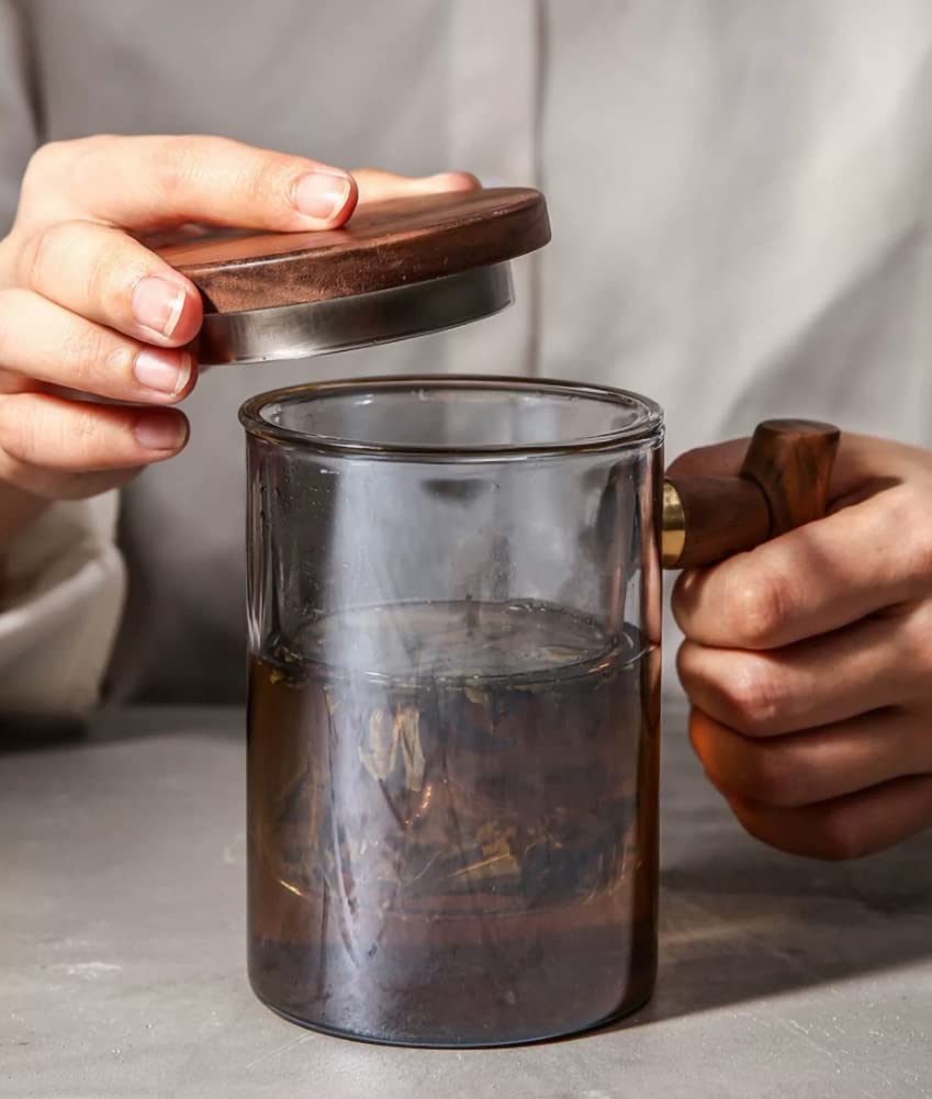 Tazza da tè giapponese con infusore e manico in legno, tazza filtrata per separazione del tè, tazze per infusione con filtro interno, per casa e ufficio A07