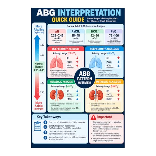 LWQCHW ABG Interpretation Quick Guide Four Acid-Base Patterns Study Poster