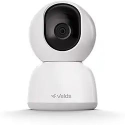 Câmera Inteligente Interna 360° Velds, Wi-Fi, Full HD, Ideal para Pets, Bebês e Casa, Rastreamento de Movimento, Visão Noturna, Detecção de Som, Áudio Bidirecional, Armazenamento até 256GB, Branco