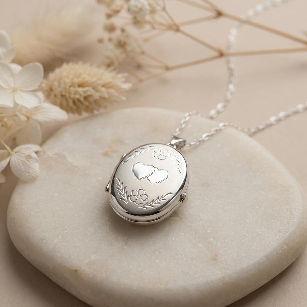 Alexander Castle Collier Médaillon Ovale en Argent Sterling 925 pour Femme Fille 4 photos - Médaillon Ovale 28 mm x 22 mm avec Chaîne en Argent de 45 cm et Coffret Cadeau Bijoux