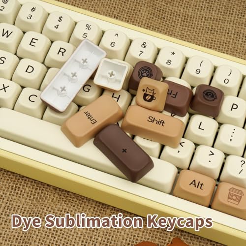 Image of Cute Keycaps Coffee Cat Brown PBT 130 Keys Key Cap for Cherry MX