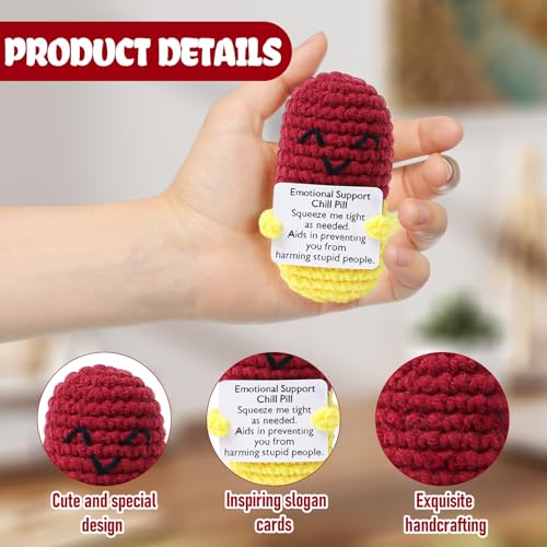 Image of Wine Red Pill Crochet,Handmade Capsule Knitted with Inspirational Card, CNA Nurse Appreciation Keepsake for Doctors, Pharmacists, RN, LPN, Office Decor & Nurse Appreciation Events