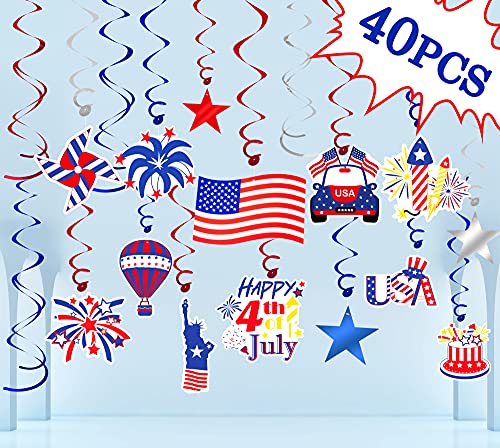 Moon Boat 40 Ct Fourth of July Patriotic Decorations Hanging Swirl - 4th of July American Flag/Stars Red White Blue Party Supplies