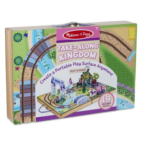 Image of Melissa & Doug 19-Piece Wooden Take-Along Tabletop Kingdom - Carriage, Horse, Unicorn, Dragon, More