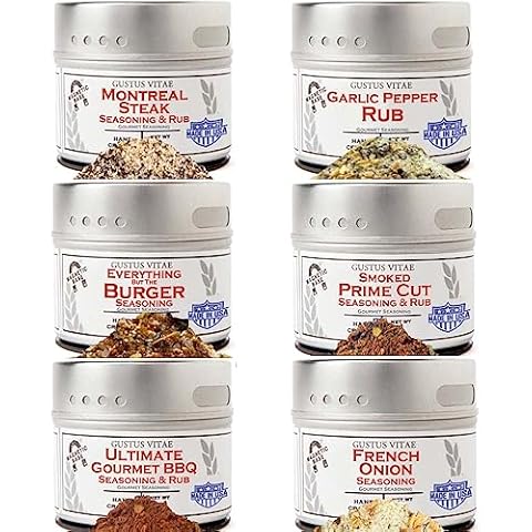 Gourmet Steak & Beef Seasoning Gift Set - Six Pack | Authentic Small Batch Seasoning Mixes - Built For The BBQ | 6 Gourmet All Natural Spice Blends - | Hand Packed, Non GMO | Sustainably Sourced, Made in USA | Artisanal Spice Blends, Marinades, and Rubs | Gustus Vitae | #893 Cover