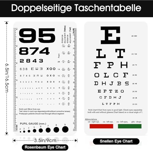 Image of Pocket Eye Chart - Snellen & Rosenbaum Chart for Eye Exams | 6.5x3.5 Inches Handheld Plastic Low Vision Card (2 in 1)