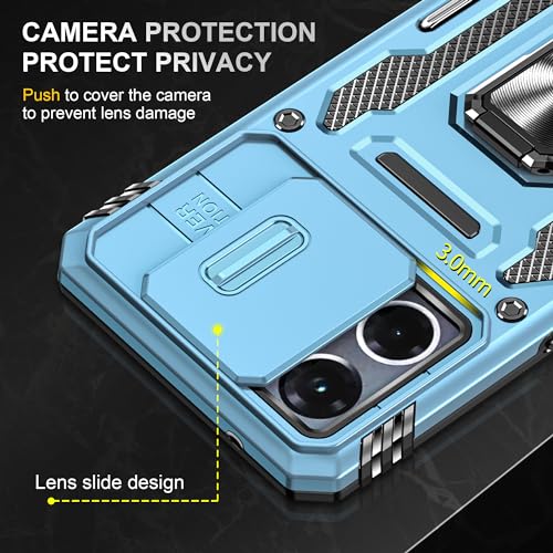 Image of Slide Camera Cover with Ring Holder Mobile Phone Case Cover for Oppo Reno 7 / Reno 7 4G (Blue)