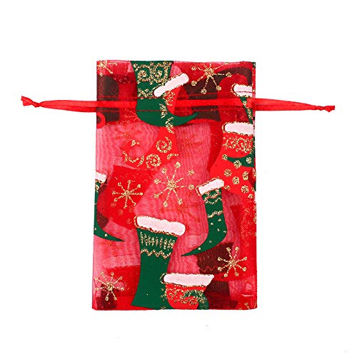 13x18cm, 50PCS Sacs de Noël Organza, Sacs Cadeau Organza, Sacs à Cordon d'organza, Sacs en Organza pour Noël, Sacs de Mariage de Bijoux