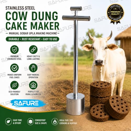 Image of Stainless Steel Cow Dung Cake Maker - Manual Gobar Upla Making Machine | Heavy Duty Cow Dung Compression Tool for Uniform Fuel Cakes | Durable Rural & Farm Use Equipment