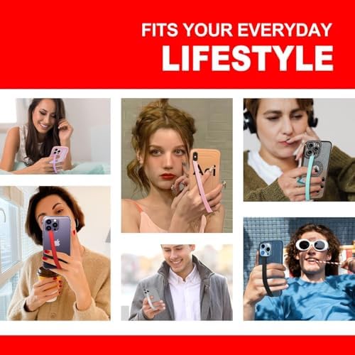 Image of Mizi [3 Pack] C-Shaped Clip Finger Phone Grip, Silicone Mobile Strap for Phone Case with Clip as Phone Loop Holder for iPhone & Android Phones - ‎(Red /Purple /Teal)(Medium)