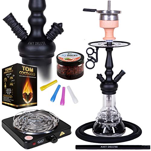 Amy Deluxe Little Zuri, 40 cm, Premium-Shisha-Set mit Kamin, Silikonschlauch-Set, Bigg IceRockz, Naturkohle & 1000w…