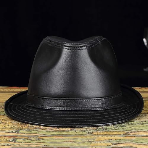Chapeau d'hiver hommes en cuir de mouton véritable fedora noir taille 7 - 3