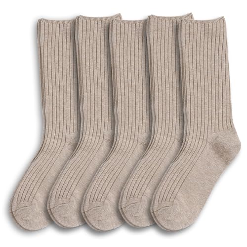 Image of Women Crew Dress Socks Cotton Solid Color Slouch Sock for Dressy Shoes 5 Pack