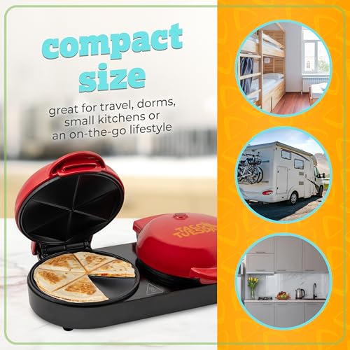 Nostalgia Taco Tuesday Double Street Taco Quesadilla Maker – Two Side-By-Side 5 Inch 6 Wedge Cooking Surface for Beef, Steak, Chicken, Bean, Veggie, and Cheese Street Taco-Sized Quesadillas - Red - image 5