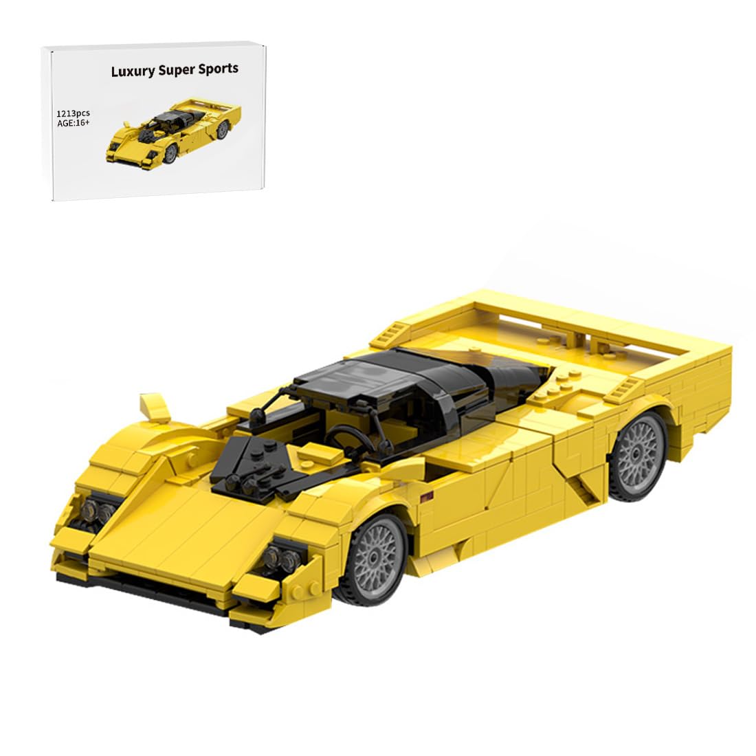 Set di mattoncini da costruzione, di lusso, colore giallo, con porte a forbice, modello di auto da corsa, modello da collezione per gli amanti delle auto e gli appassionati di Muscle Cars