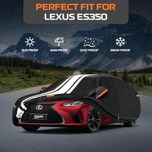 Image of Kayme Waterproof Car Cover for Lexus ES350 (1989-2026) Heavy Duty | Custom Fit for ES ES300 ES300h ES350e ES500e (1989-2026), Gift with Tape /Towel /Bag, Outdoor Rain Snow Sun UV Protection.