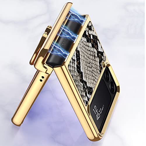Dootoo For Samsung Galaxy Z Flip 4 Case Hinge Protection With Ring Holder Leather Hybrid Pc Glass Camera Lens Protector Magnetic All-Inclusive Case For Samsung Galaxy Z Flip 4 5G (Black 01) #TOP2