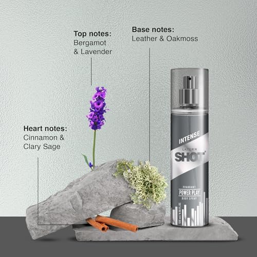 Image of Layer'r Shot Power Play Body Spray Combo for Men 135ml Pack of 2 | Premium Long-Lasting Fragrance | Bergamot, Sage, Leather & Oakmoss Notes | Everyday Deodorant | Skin-Friendly Perfume