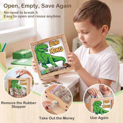 Image of ICOSY Piggy Bank for Kids, Wooden Framed Coin Bank