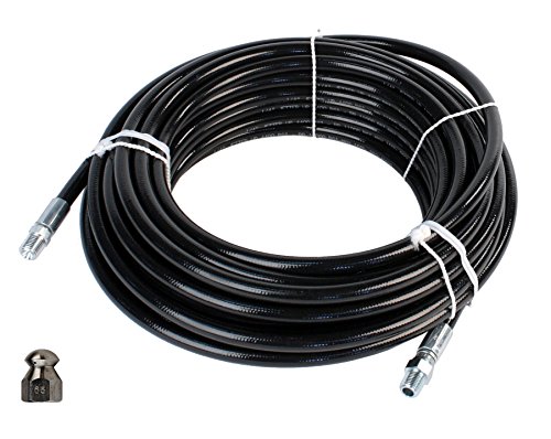Schieffer 1/4in. x 100ft. 4400 PSI Thermoplastic Sewer Jetter Hose & 6.5 Orifice Button Nose Nozzle