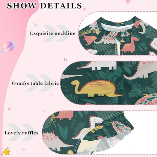 Cute Dinosaur Girls Long Sleeve Rashguard Swimsuit UV Protection One-Piece Swimwear Bathing Suit B04040824
