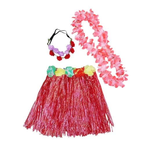 Fantasia Infantil Juvenil Havaiana Festa Carnaval Hawaiana: Saia + Colar + 2 Tiara Flores Cor Sortid