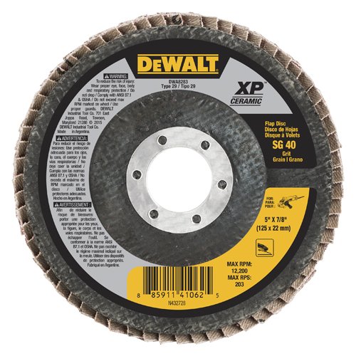 DEWALT DWA8283 40G T29 XP Ceramic Flap Disc, 5" x 7/8"