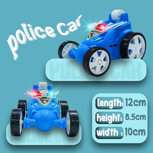 Image of Rechargeable Police RC Stunt Car for Kids | 360 Flip & Spin Remote Control Car with Siren, RGB Light Bar & Flashing Wheels | Toy Vehicle for Boys & Girls Ages 4-10 (368 - Police - Blue)