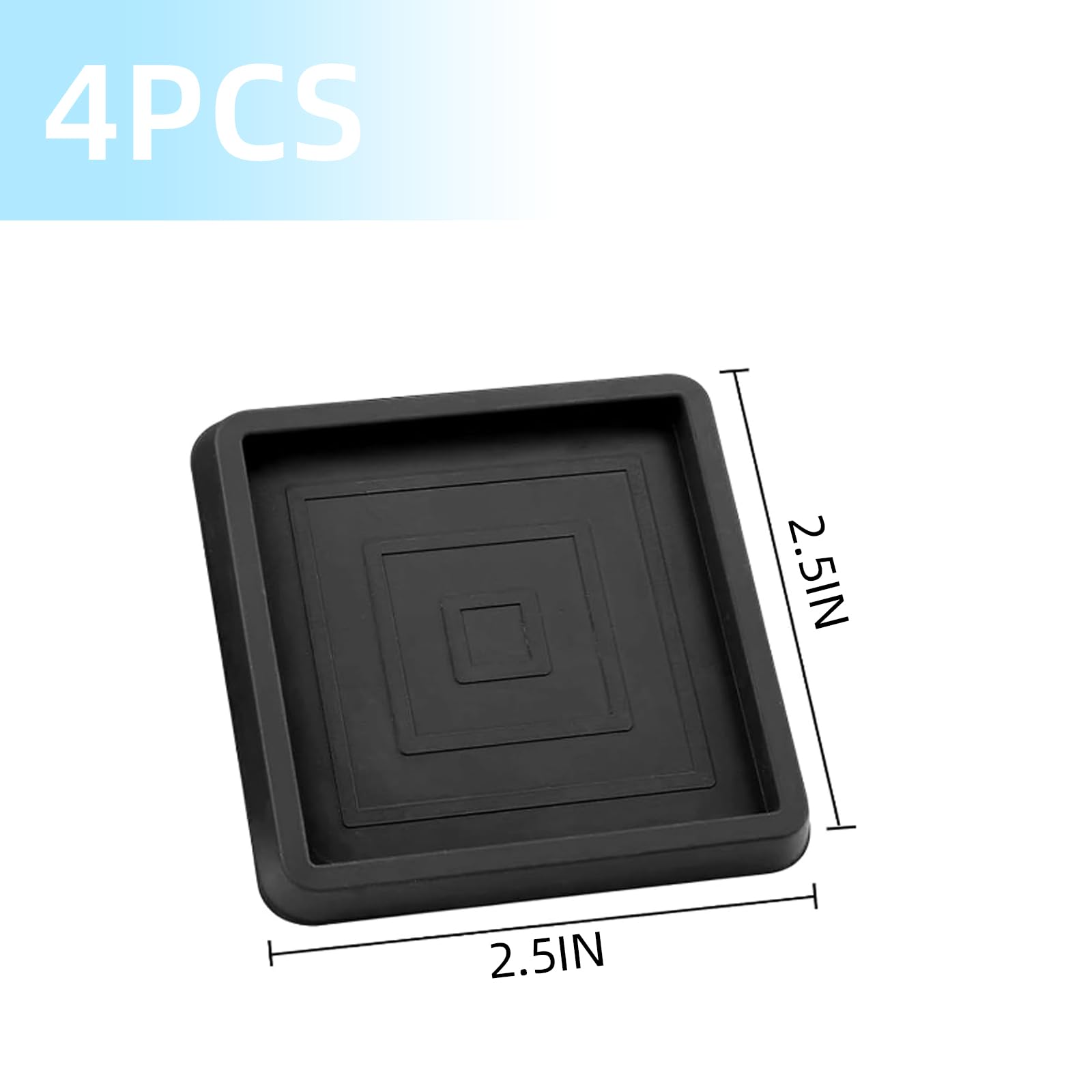 NIYATA 4 Pcs Furniture Coasters Cups,Piano Square Rubber Foot Pads,Rubber Square Feet Caster Cups,Anti Slip Furniture Pads for Hardwood Floors,Non Slip Chair Leg Floor Protectors,2.5 Inch,Black - Image 2