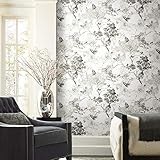 RoomMates RMK11745RL Gray and White Spring Cherry Blossoms Peel and Stick Wallpaper