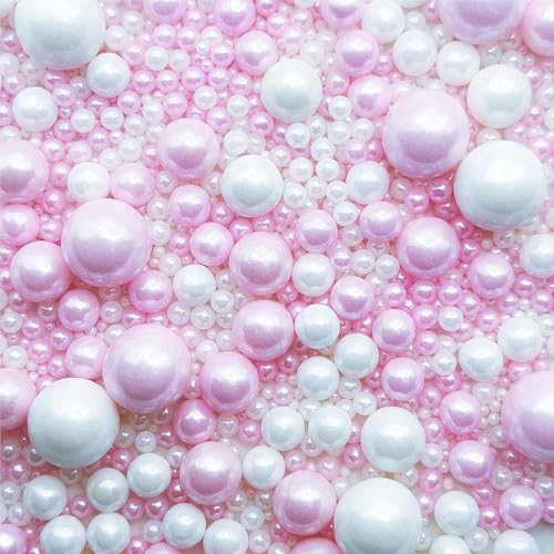 SE Si&Moos White and Pink Pearl Sprinkles for Cake Decorating Edible Cake Cookie Pearls Cupcake Decorations Pink and White Sprinkles for Cake, Cupcake, Cookies Party Holiday Christmas Supplies 3.5 OZ