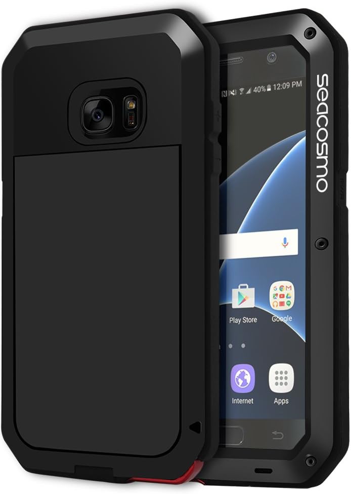 seacosmo Galaxy S7 Case, Shockproof Dustproof Rainproof Military Grade 360 Full Body Protective Case with Built-in Screen Protector Heavy Duty Rugged Drop Resistant Case for Samsung Galaxy S7, Black