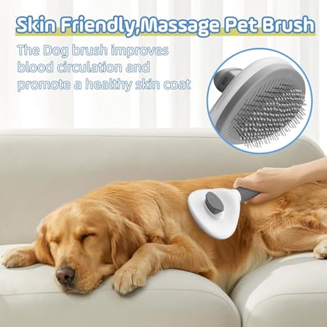 Cat Brush,Self Cleaning Dog Brush for Shedding,Skin Friendly Cat Brushes for Indoor Cats Shedding Massage Grooming,Deshedding Dog Slicker Brush for Cats Loose Fur Long&Short Hair Removal Grey-R1fPb128