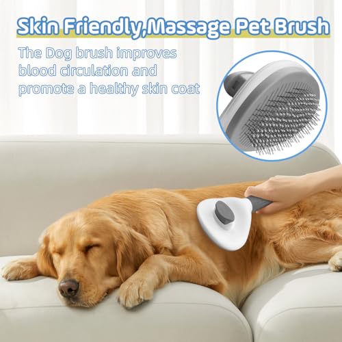 Image of Cat Brush for Shedding,Self Cleaning Dog Brush for Shedding,Skin Friendly Cat Brushes for Indoor Cats Grooming Massage,Dog Slicker Brush for Cats Loose Fur Long&Short Hair Removal Grey