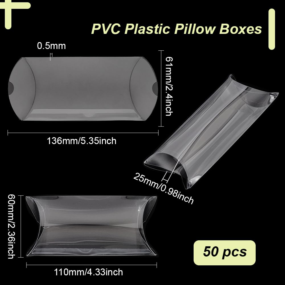 50 Pcs Black Paper Pillow Boxes – 4.9x2.8 Inch Gift Boxes For Weddings, Jewelry, Candy