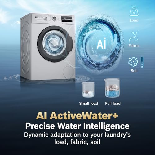 Image of Bosch 8 kg 5 Star Front Load Fully-Automatic Washing Machine, Steam Hygiene, AI ActiveWater, 15 Wash Programs, No Tangle or Wrinkle, SoftCare Paddle, Shiny Silver, WAJ2826BIN