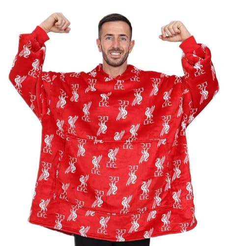 Liverpool Football Club Mens Fully Lined Luxury Fleece Hoodie, Oversized Fleece Blanket Hoody Red