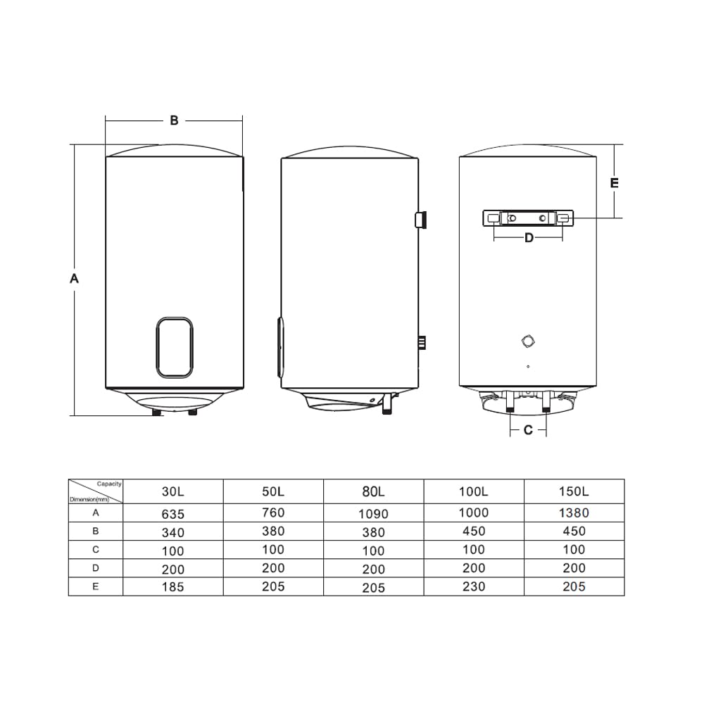Aspes AT10000DW Elektrischer Durchlauferhitzer, 100 Liter, 1500 W, Montageset, emaillierter Stahl, digitales Thermostat, Temperatur max. 93 °C, Weiß, Energieeffizienz B
