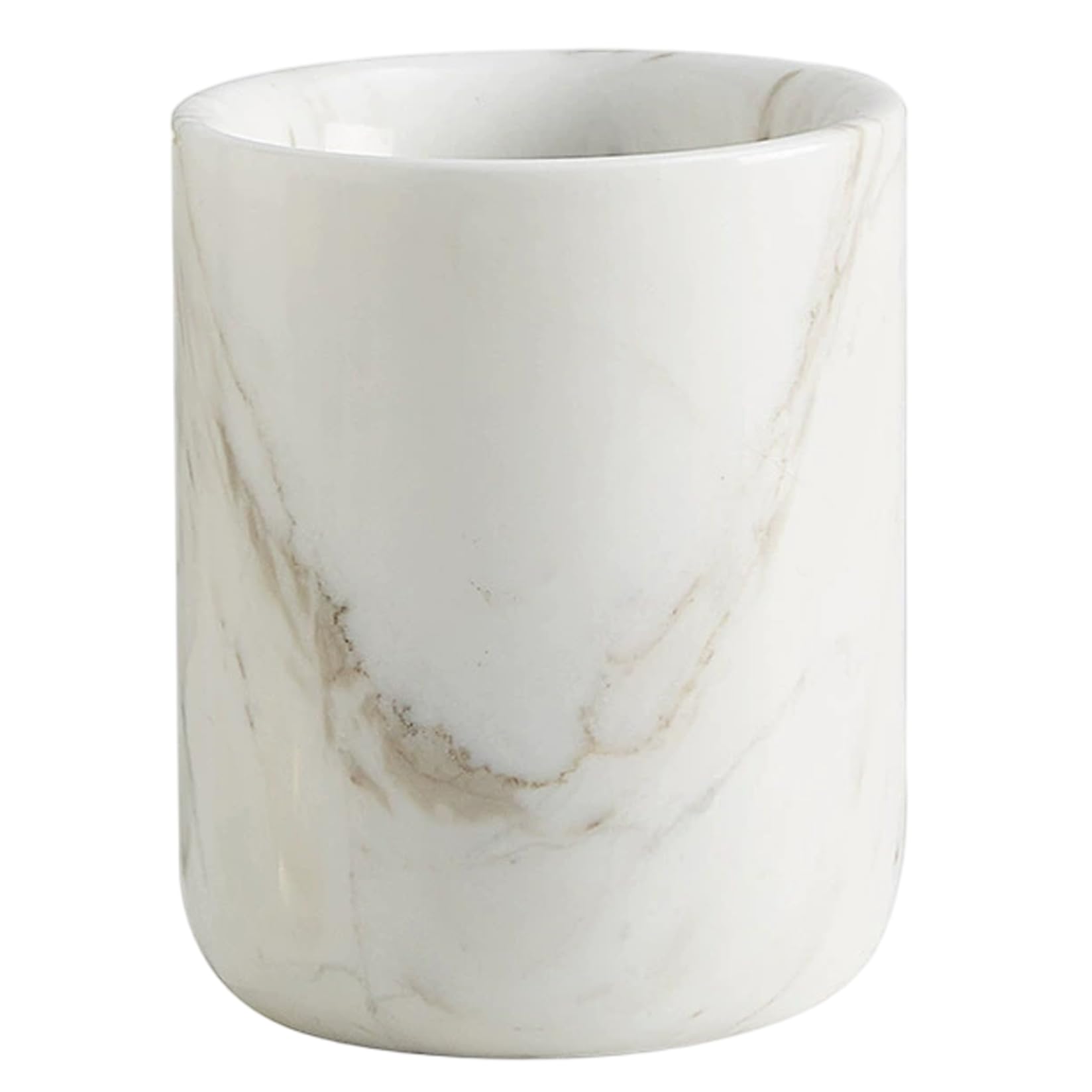 Ferricult White Marble Toothbrush Holder, Marble Toothbrush Cup With Veined Texture, Minimalist Stone Holder For Countertop, Vanity, Modern Home Decor, Stone