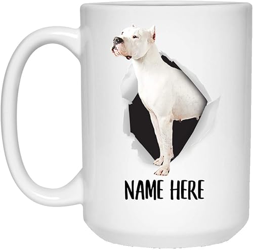 Taza de café blanca divertida con nombre Dogo Argentino con texto personalizado de Navidad 2023, color blanco, 15 onzas